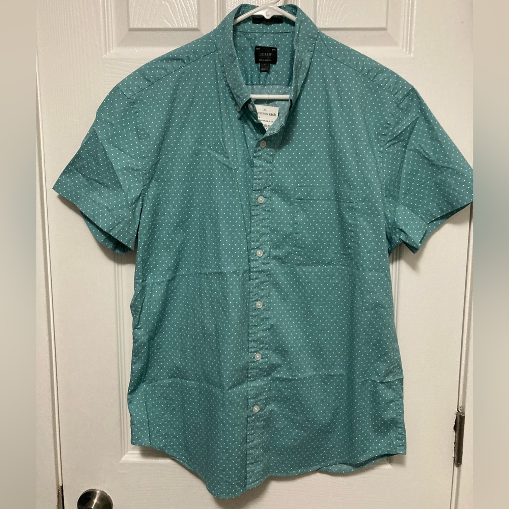 *J. Crew New Slim Sage Polka Dot Size Large Button Down Short Sleeve Shirt #C